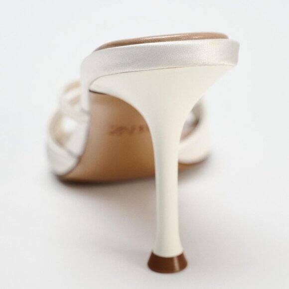 New ZARA FAUX PEARL HEELED SANDALS WHITE SIZE 6.5 - Picture 3 of 6